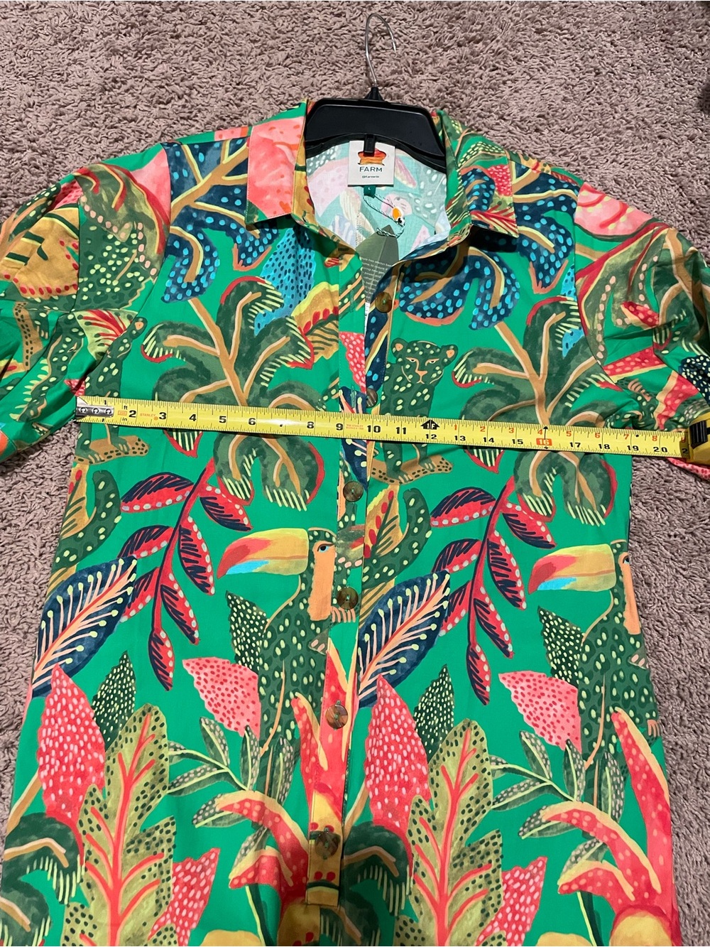 Tropical Print Short Sleeve Button-Up romper- Green - Picture 3 of 6
